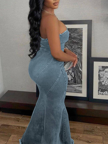Strapless Denim Maxi Dress