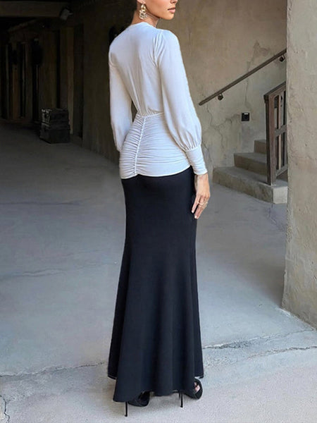 Two-Tone Plunge Draped Dress