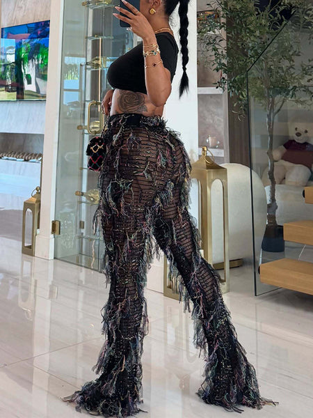 Fringe Mesh Pants