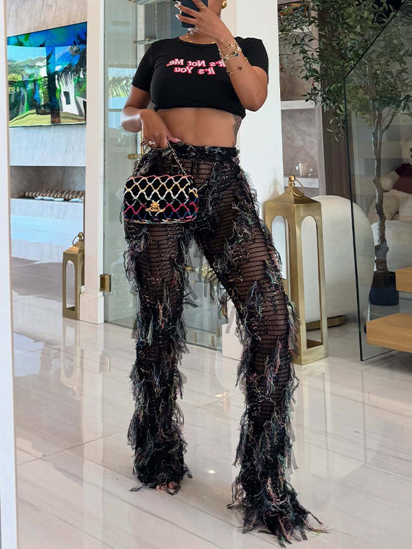 Fringe Mesh Pants