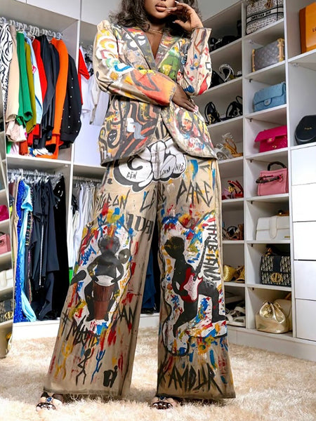 Print Blazer & Pants Set