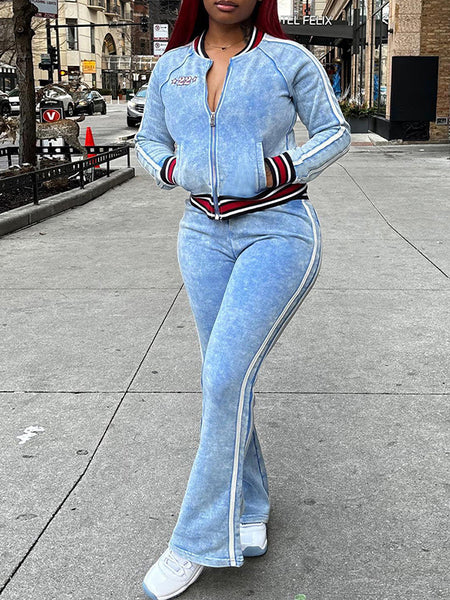 Side-Stripe Bomber Jacket & Pants Set