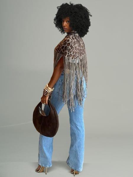 Fringe Combo Leopard Poncho
