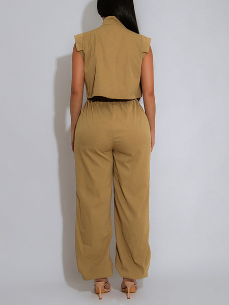 Sleeveless Belted Cargo Jumpsuit