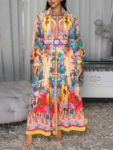 Printed Belted Shirt Dress