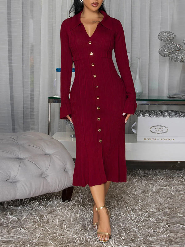V-Neck Button-Front Dress