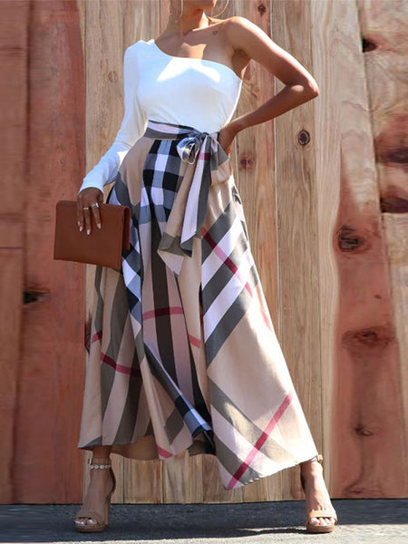 Plaid-Combo Tied Dress