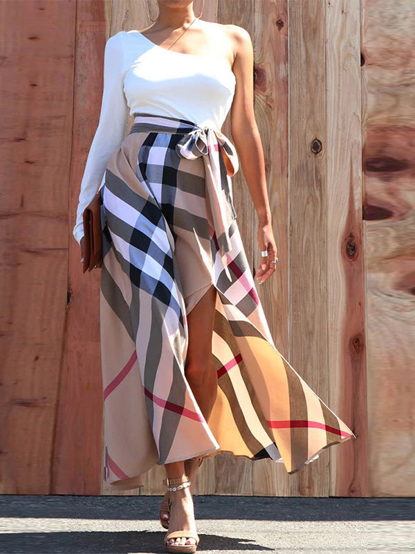 Plaid-Combo Tied Dress