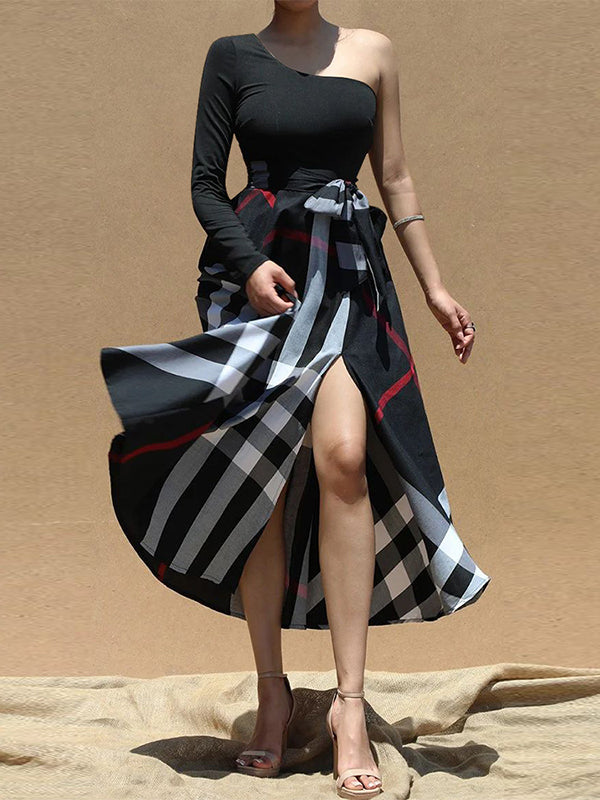 Plaid-Combo Tied Dress