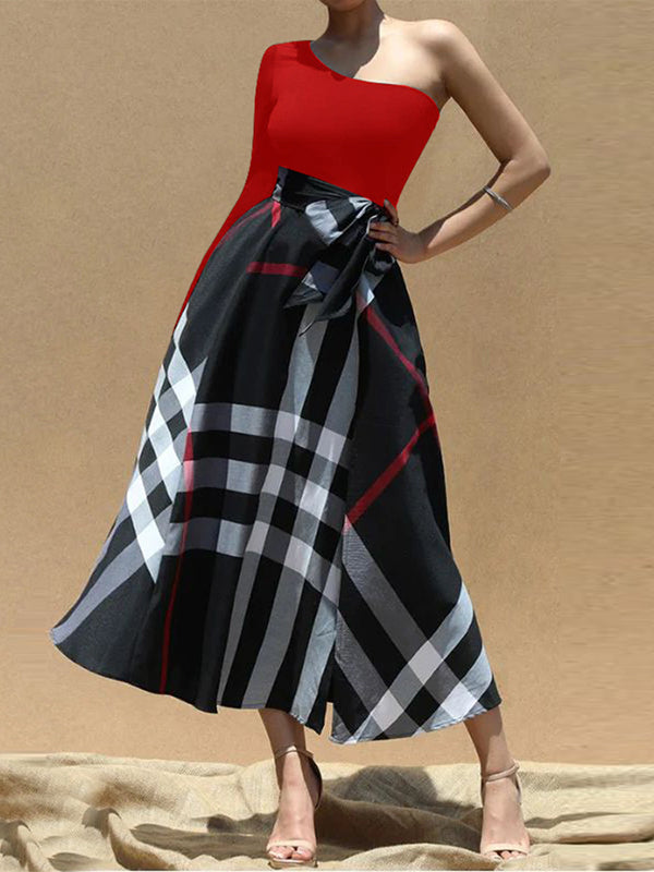 Plaid-Combo Tied Dress