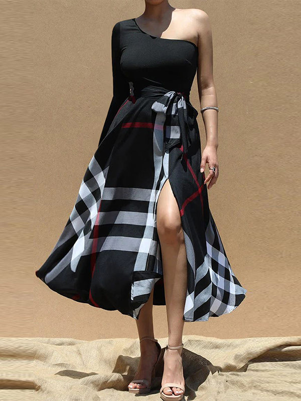 Plaid-Combo Tied Dress