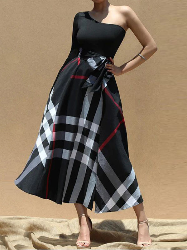 Plaid-Combo Tied Dress