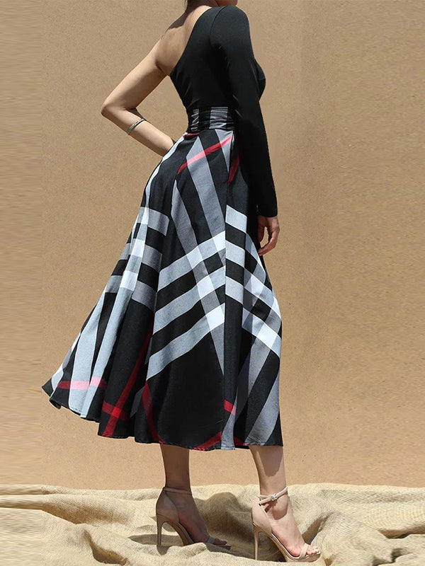 Plaid-Combo Tied Dress