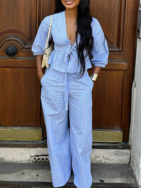 Stripe Tied Shirt & Pants Set
