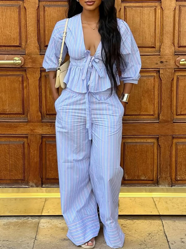 Stripe Tied Shirt & Pants Set
