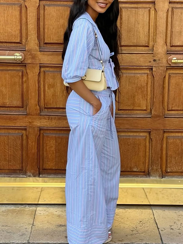 Stripe Tied Shirt & Pants Set