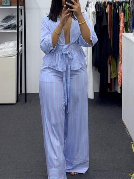 Stripe Tied Shirt & Pants Set