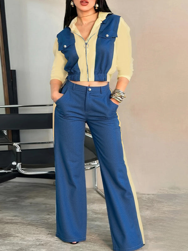 Denim Combo Zip Hoodie & Pants Set