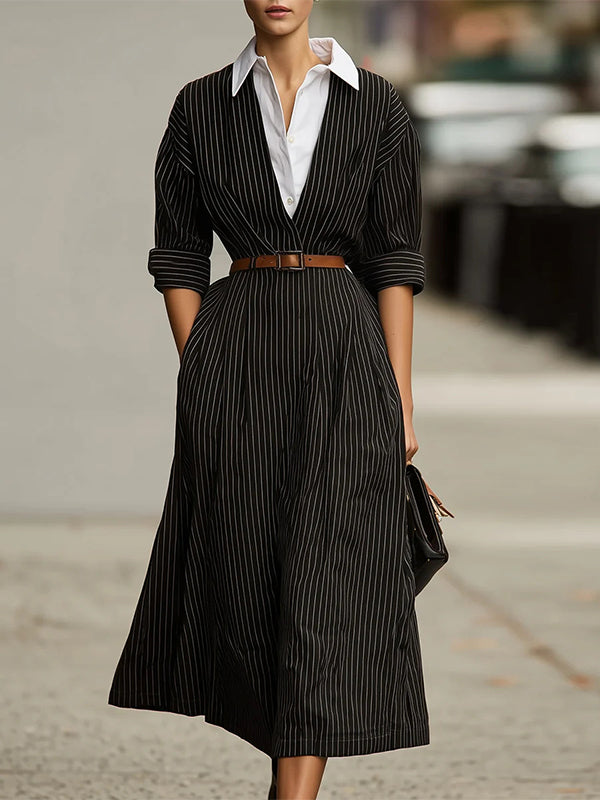 Contrast Stripe Shirt Dress