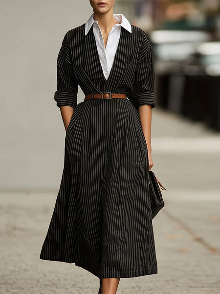 Contrast Stripe Shirt Dress