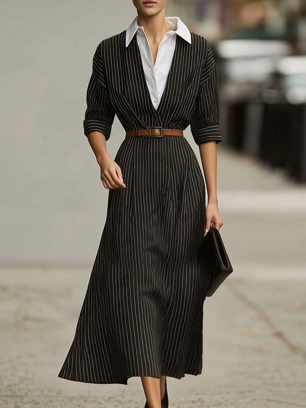Contrast Stripe Shirt Dress