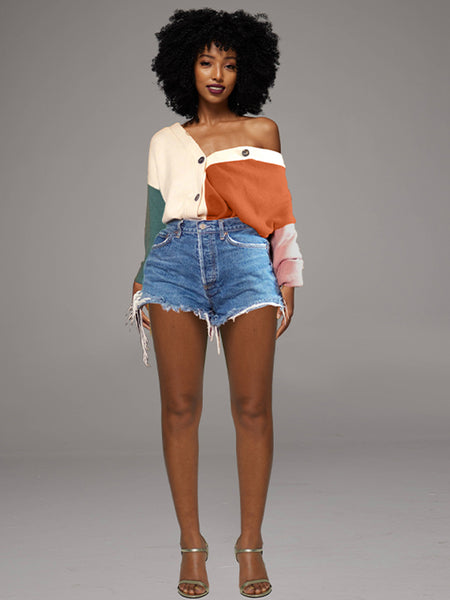 Colorblock Button-Front Cardigan