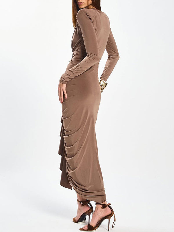 Ruffle Ruched Plunge Dress