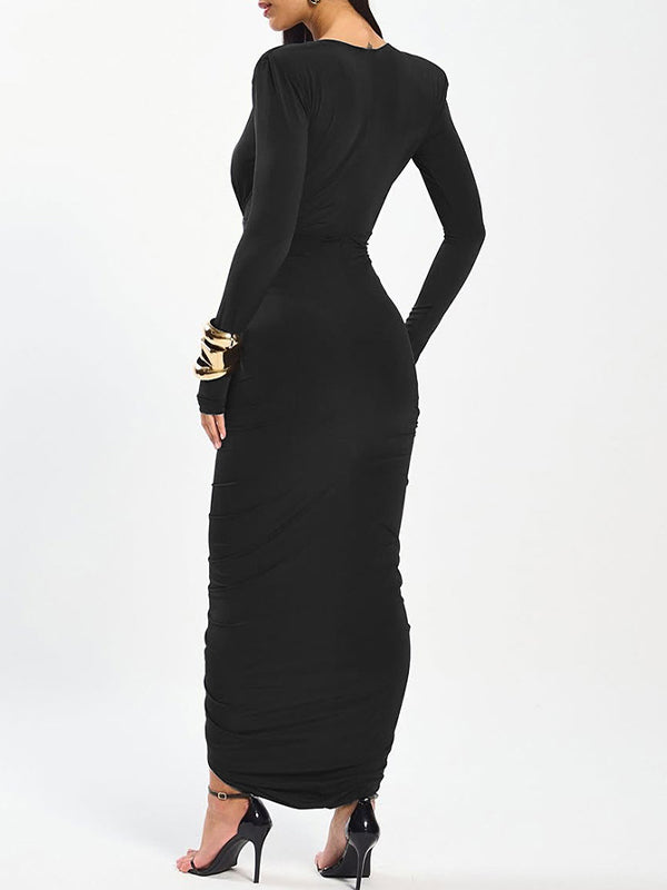 Ruffle Ruched Plunge Dress