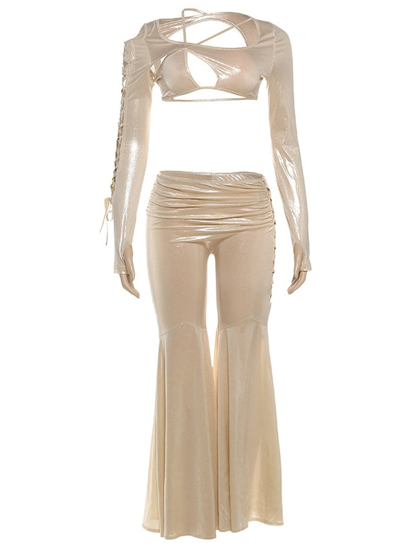 Lace-Up Crop Top & Flared Pants Set