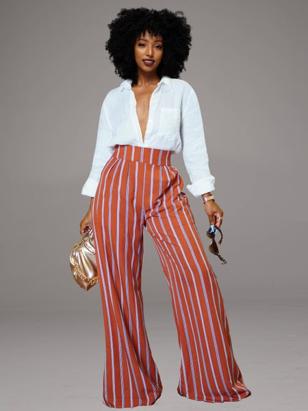 Stripe Wide-Leg Pants