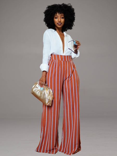 Stripe Wide-Leg Pants