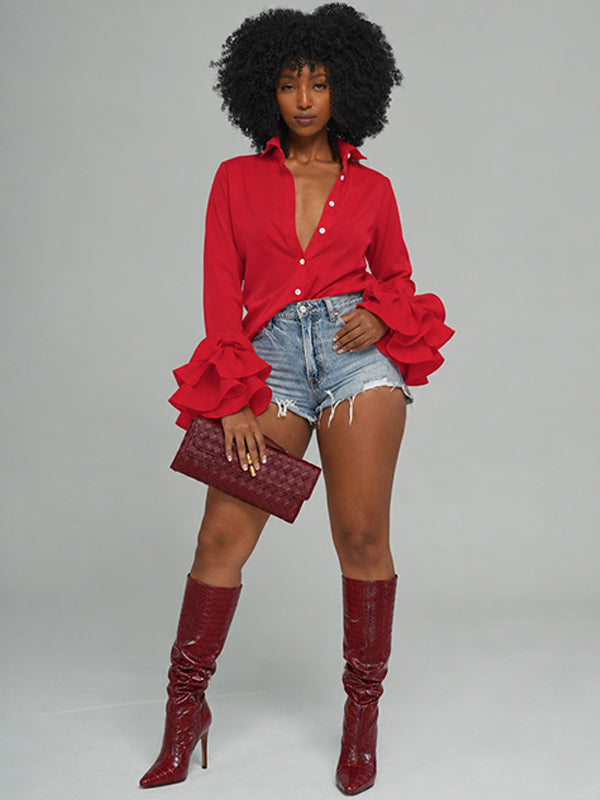 Solid Bell-Sleeve Shirt