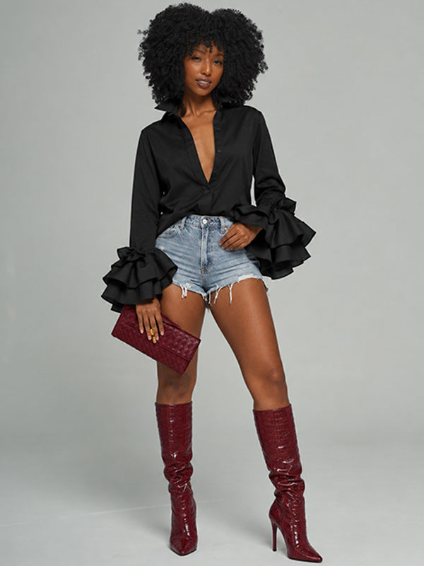 Solid Bell-Sleeve Shirt
