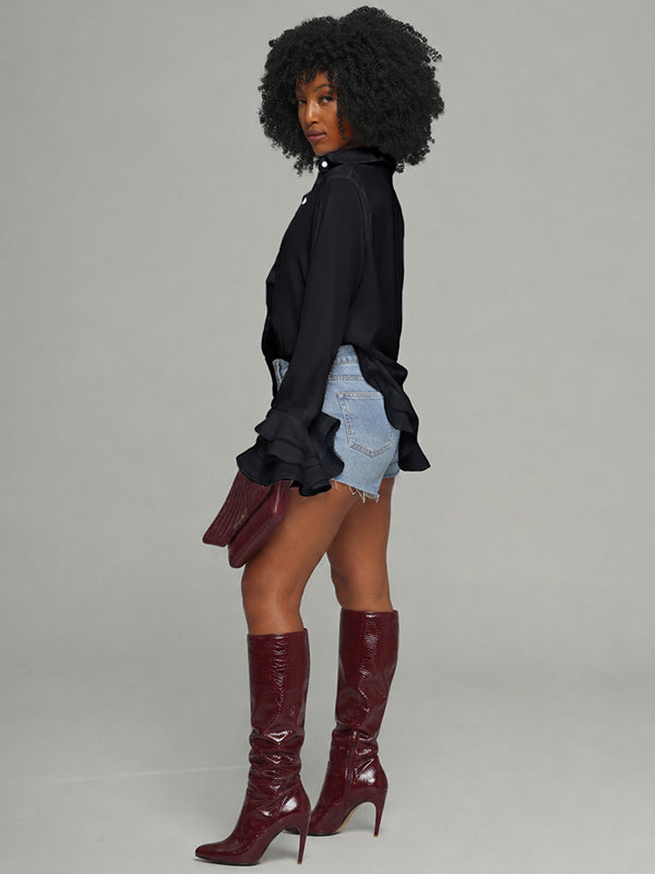 Solid Bell-Sleeve Shirt