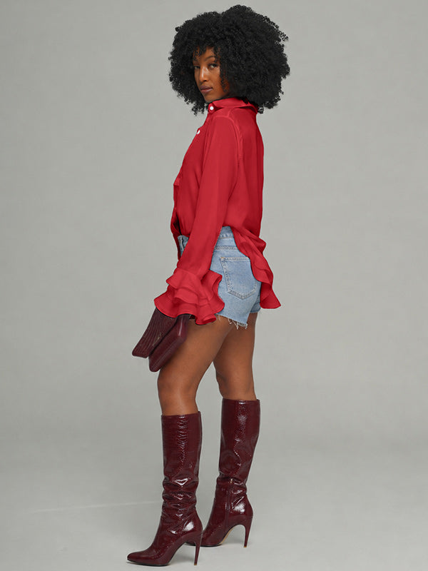Solid Bell-Sleeve Shirt