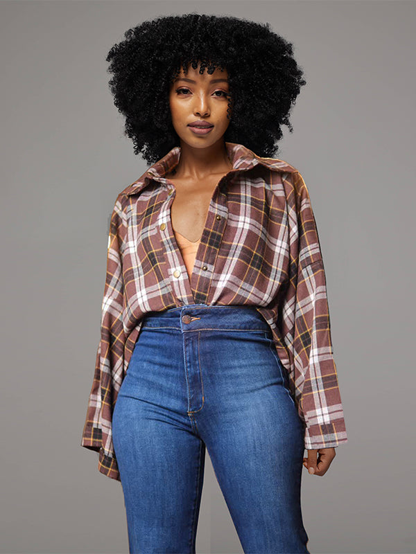 Plaid Batwing-Sleeve Shirt