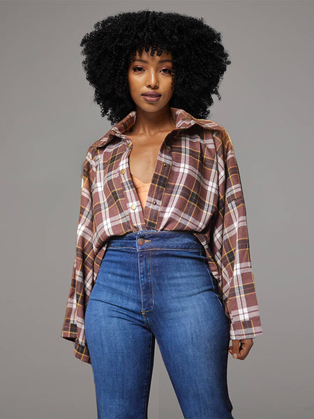 Plaid Batwing-Sleeve Shirt