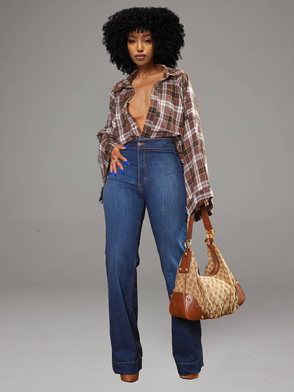 Plaid Batwing-Sleeve Shirt