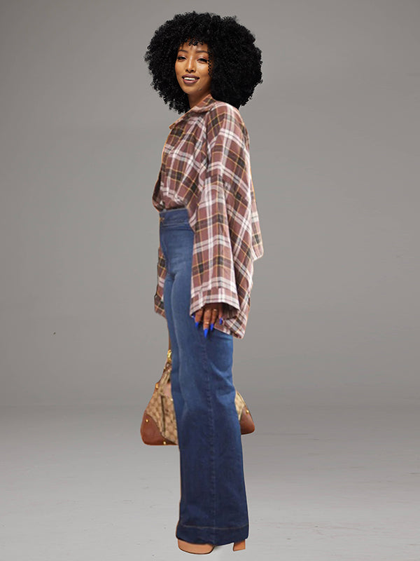Plaid Batwing-Sleeve Shirt