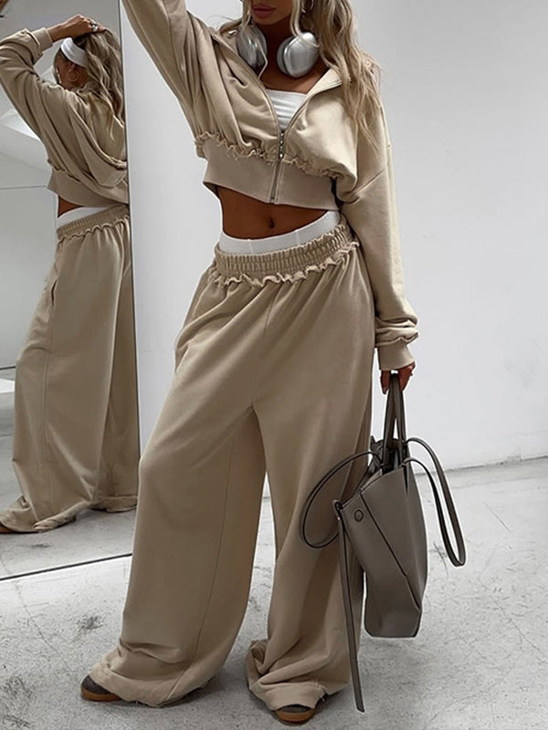 Zip-Front Hoodie & Wide-Leg Pants Set
