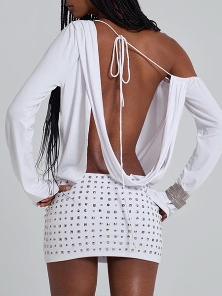 Off-Shoulder Open-Back Mini Dress