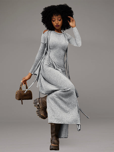Fringe Cutout Slit Dress