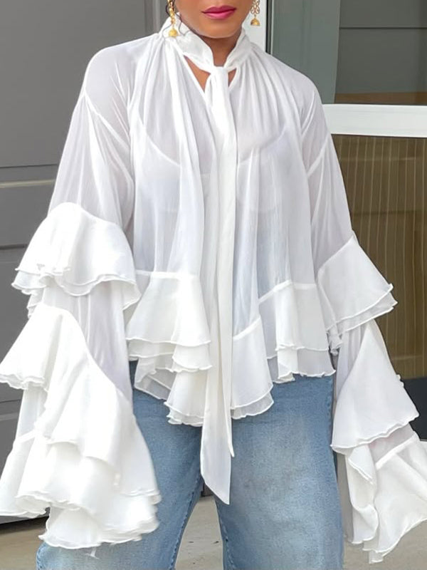 Sheer Ruffle Tunic Top