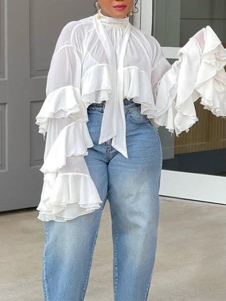 Sheer Ruffle Tunic Top