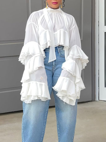 Sheer Ruffle Tunic Top