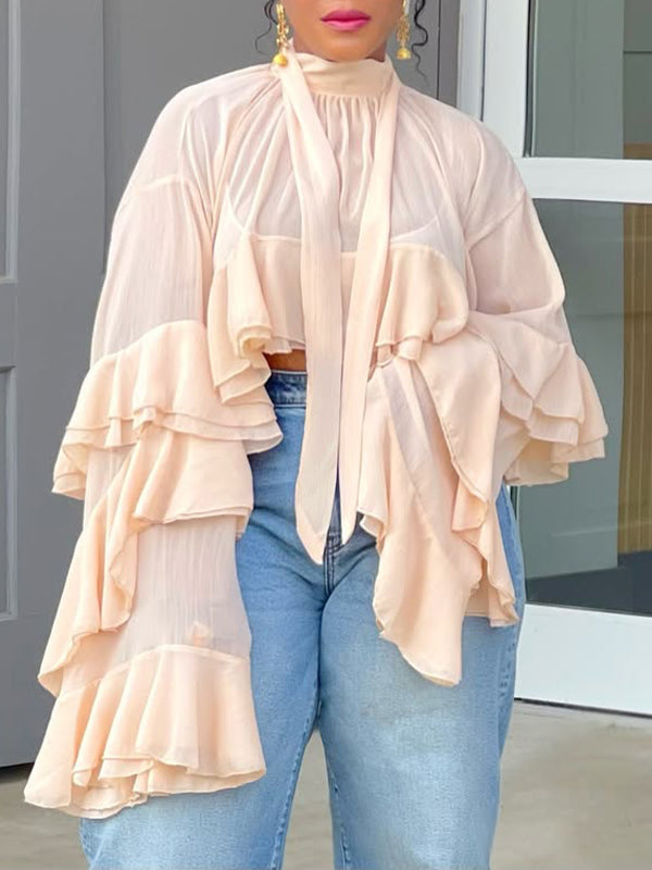 Sheer Ruffle Tunic Top