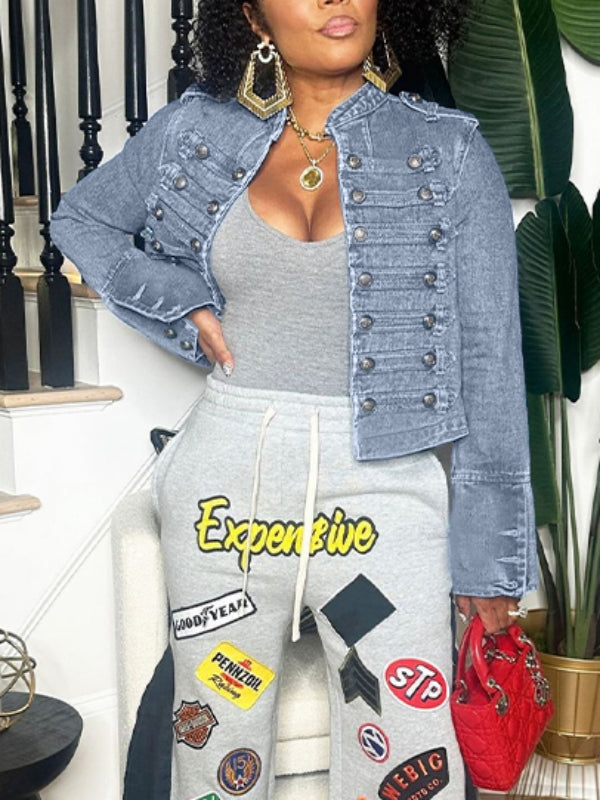Button-Front Denim Jacket