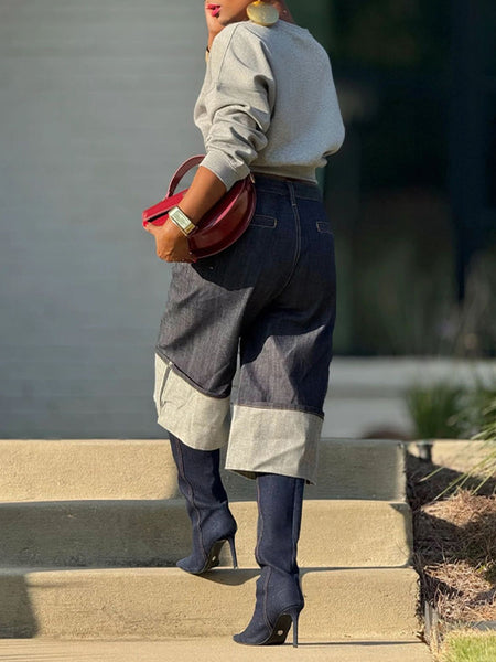 Solid Belt-Waist Sweatshirt