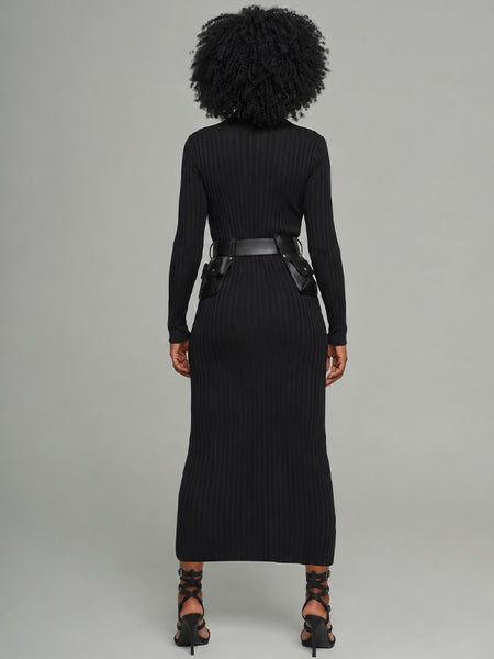 Zip-Front Ribbed Dress