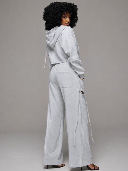 Zip-Front Hoodie & Wide-Leg Cutout Pants Set